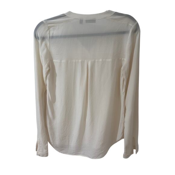 Valette Silk Long Sleeve Semi-Sheer Split Neck Top Blouse Cream, size XS - Picture 8 of 8